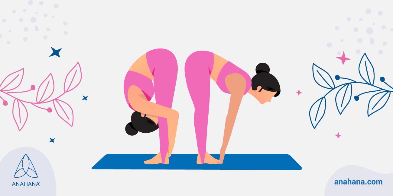 Illustration av yogaställningen Padhastasana med stor tå